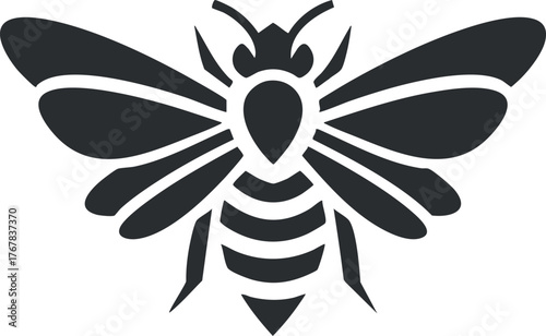 Stylized black silhouette of a bee representing nature and pollination in graphic design