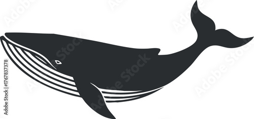 A stylized silhouette of a whale swimming gracefully in the ocean.