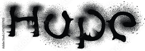 The word hope written in a graffiti spray paint style with a distressed and faded effect