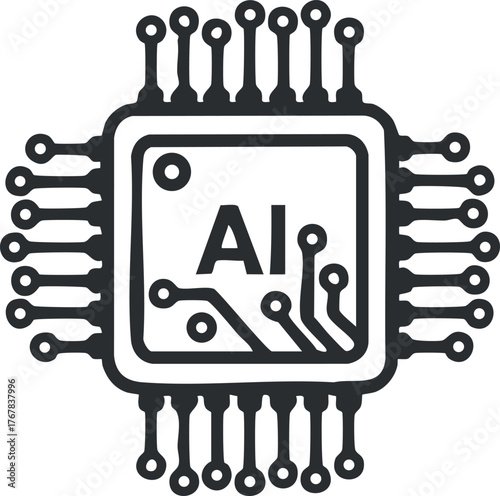 Illustration of a microchip featuring the letters AI symbolizing artificial intelligence technology.