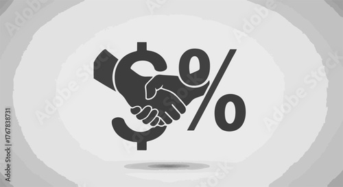 Symbolic handshake over dollar sign and percentage, representing financial deal and agreement