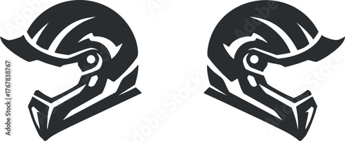 Two stylized racing helmets representing motorsport culture and safety in dynamic design.