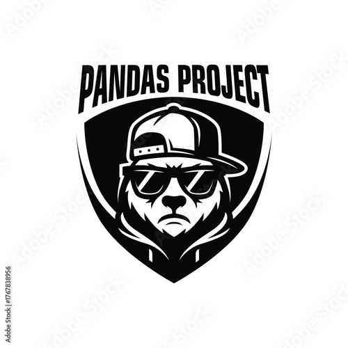 Panda Mascot Logo Design. Wearing Cap and Sunglasses, Vector illustration