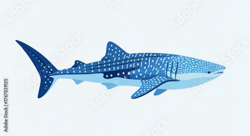 Illustration of a majestic blue whale shark swimming gracefully in the ocean water