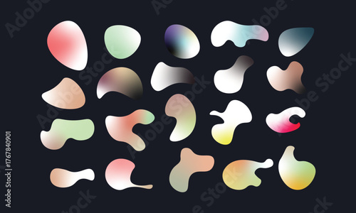 Abstract gradient blob shapes organic forms fluid irregular shapes with soft blended colors on dark background