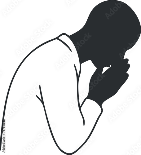 A silhouette of a person expressing sadness and contemplation with hands on their face.