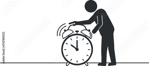 Person turning off alarm clock symbolizing time management and daily routine.