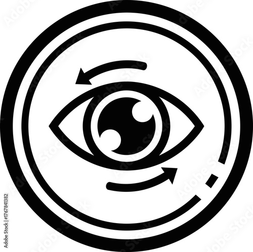 Eye icon with refresh arrow. Optical vision and augmented reality concept. Vector illustration for interface element, web design