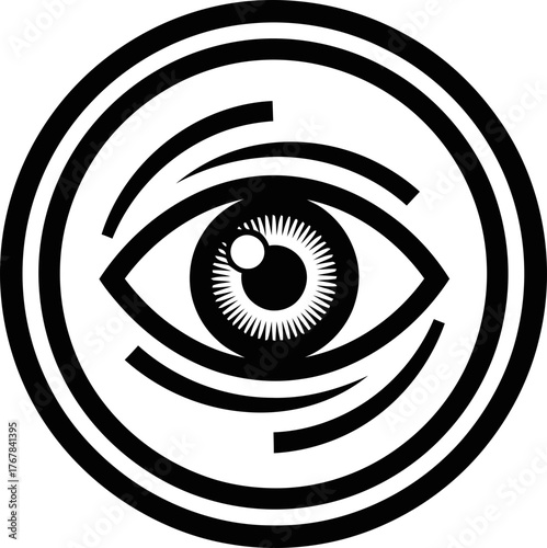 An all seeing eye symbol for secret society, occult, conspiracy, magic, enlightenment concept. Vector icon for logo, print, graphic design