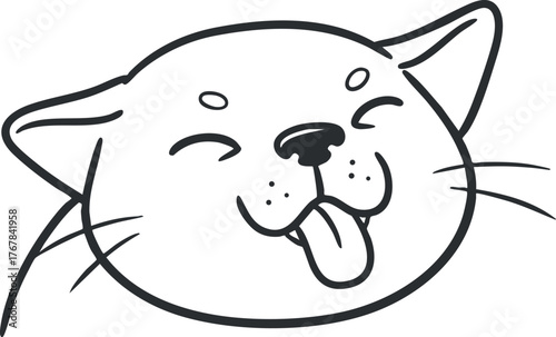 A cute cartoon illustration of a happy cat with a playful expression and tongue out.