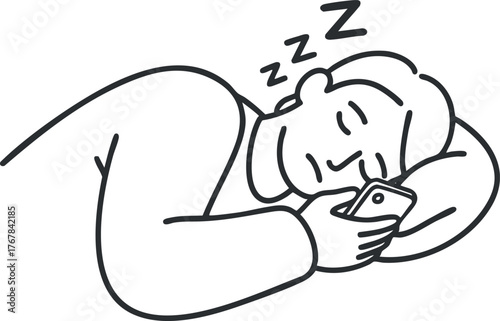 A person peacefully sleeping while holding a smartphone, illustrating relaxation and modern technology use.