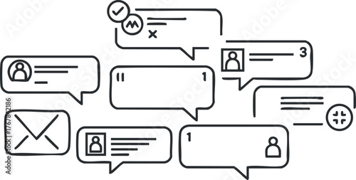A graphic representation of various messaging and communication icons in a digital format.
