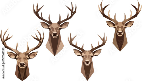 Geometric deer heads in a polygonal vector illustration