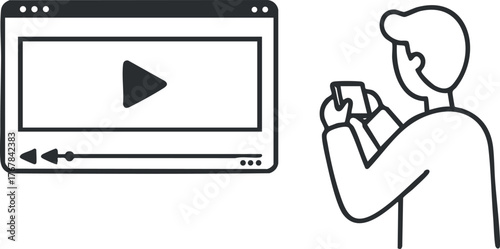 A person watching a video on a mobile device while engaging with a screen.