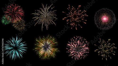 colorful fireworks on black background