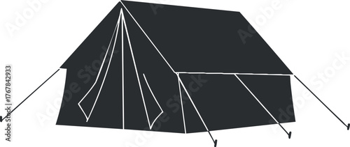 A simple illustration of a camping tent set up in an outdoor environment.