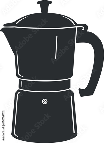 A stylish silhouette of a moka pot coffee maker perfect for brewing espresso at home.
