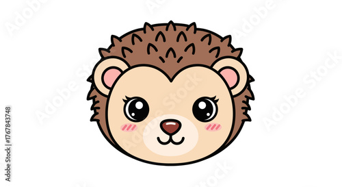 Cute cartoon hedgehog head illustration with big shiny eyes and rosy cheeks.