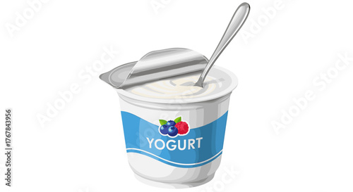 A cup of creamy yogurt, accompanied by a metal spoon, offers a tasty and healthy snack or addition to any meal.
