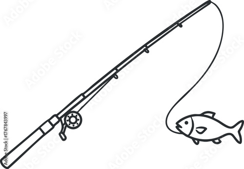 Illustration of a fishing rod with a fish on the line, representing outdoor leisure activities.
