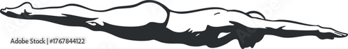 A dynamic silhouette of a male swimmer in a diving position showcasing athleticism and grace.