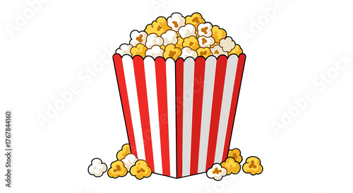 Classic popcorn bucket, filled to the brim with fluffy, buttered goodness, perfect for movie nights at home.