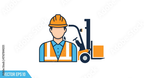Industrial worker in safety vest and hard hat with forklift.