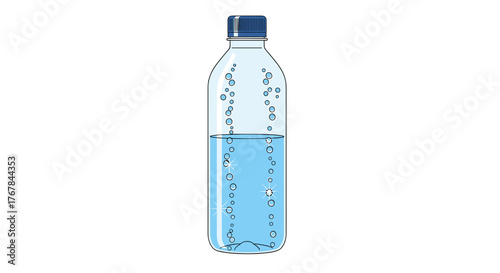 A refreshing bottle of water, partially filled, showcases hydration with its sparkling bubbles, ready to quench thirst.