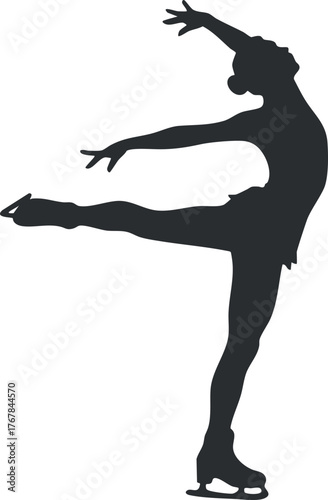 A graceful silhouette of a figure skater in a dynamic ice skating pose.