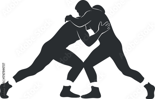 Two wrestlers engaging in a competitive match showcasing strength and technique in the sport.