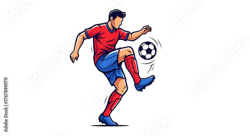 A dynamic illustration of a soccer player in action, skillfully controlling the ball with their feet, showcasing athleticism.