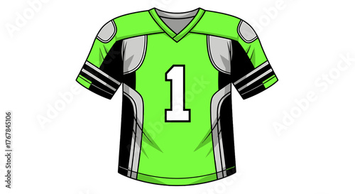 Digitally rendered bright green sports jersey with number one. Perfect for sports themed digital art projects.