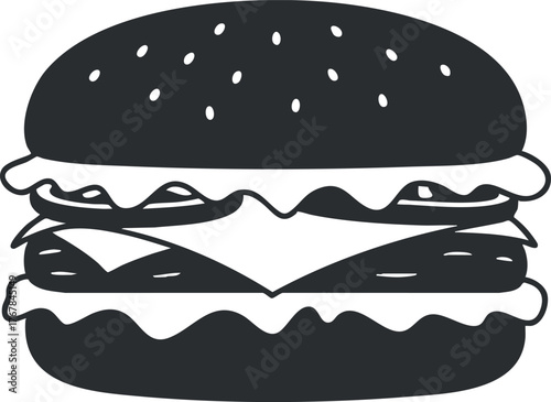 A delicious burger featuring layers of cheese lettuce and tomato on a sesame seed bun