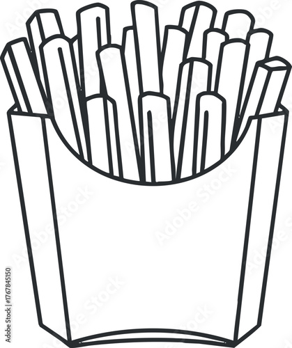 A simple illustration of a cup filled with crispy golden french fries.
