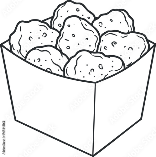 A box filled with crispy fried chicken nuggets, ideal for snacks or meals.