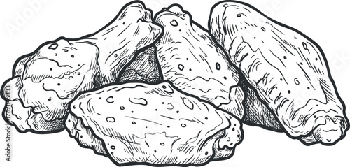 A detailed illustration of crispy chicken wings, perfect for food menus and culinary designs.