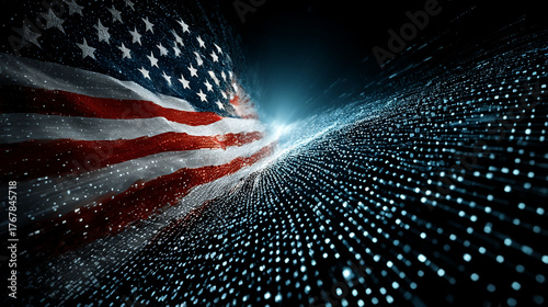 Digital American Flag. A stylized digital American flag with a dynamic, futuristic background