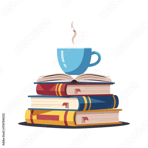 books and coffee cup.