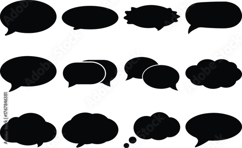 Collection of twelve black speech and thought bubbles on white background speech bubble chat bubble 1