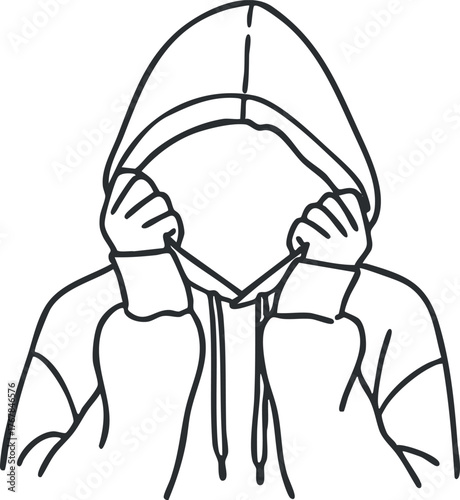 A minimalist illustration of a person wearing a hoodie with hands covering their face expressing emotion.