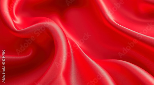 Luxurious flowing crimson red fabric with elegant folds and soft highlights creating a rich texture