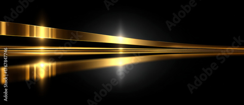 Horizontal gold metallic streak reflecting on deep black surface with luxury effect