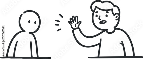 Two cartoon characters engaged in conversation with hand gestures and expressive body language.