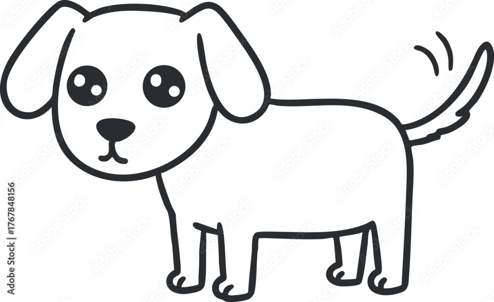 Fototapeta premium A cute cartoon puppy illustration featuring a friendly dog with a wagging tail.