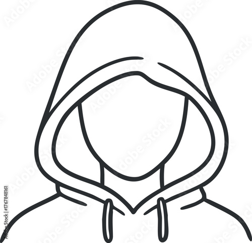 A minimalistic outline illustration of a person wearing a hoodie, emphasizing anonymity and urban style.