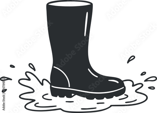 A rubber boot splashing in a puddle, perfect for outdoor activities in wet weather.