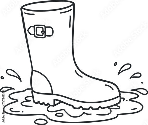 A stylish rubber boot splashing in water, ideal for rainy outdoor activities and gardening.