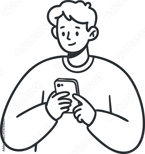 A young man engaging with a smartphone, showcasing modern communication and technology use.