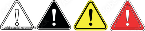 Various Warning Signs in Different Styles Outline, Black, Yellow, and Red Triangular Symbols