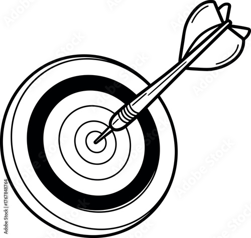 A bullseye on a dartboard with an arrow hitting the center, representing accuracy and precision in a game of darts or target practice